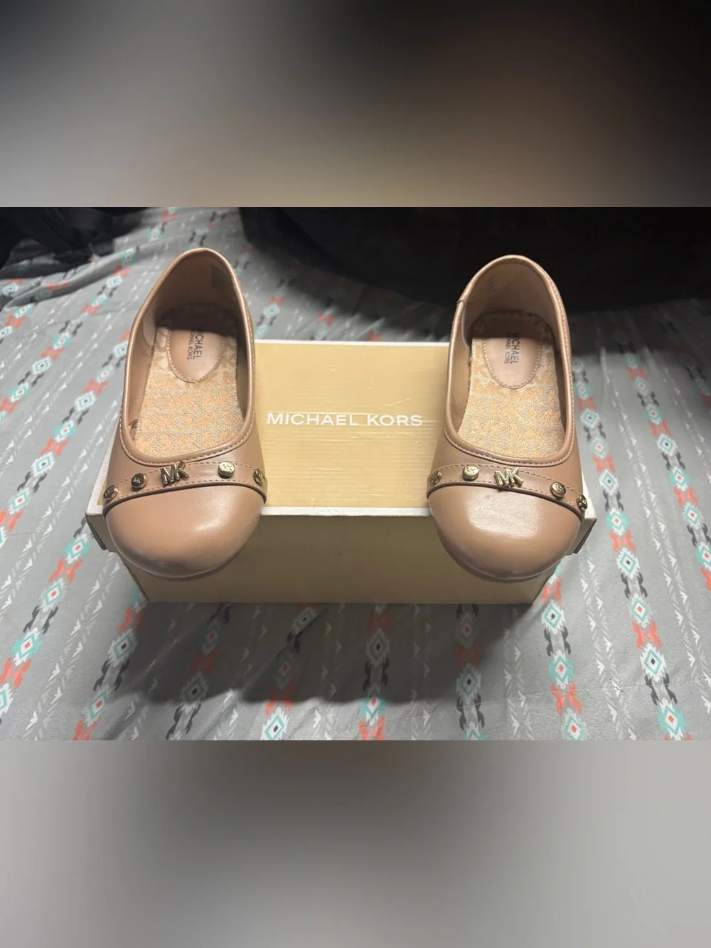 ✴️MICHAEL Michael Kors Girls Pink-Tan Logo Ballet Flats